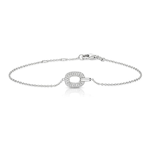 Sterling Silver Pave Set Open Long Cushion Shape CZ Bracelet
