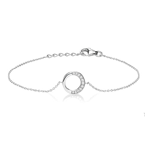 Sterling Silver Open Circle Half CZ Bracelet