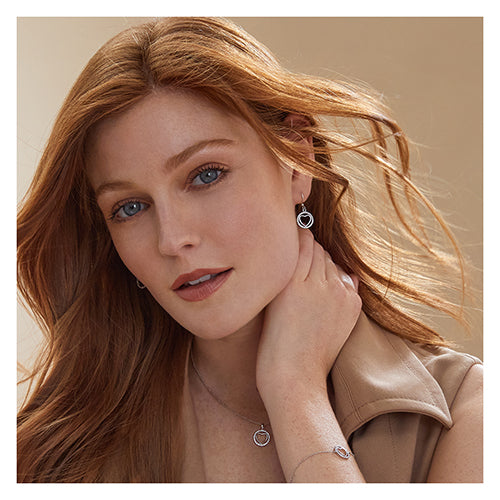 Sterling Silver Plain Heart Within Round Halo Style CZ Drop Earrings