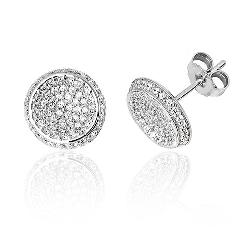 Silver Round Pave Set CZ Studs