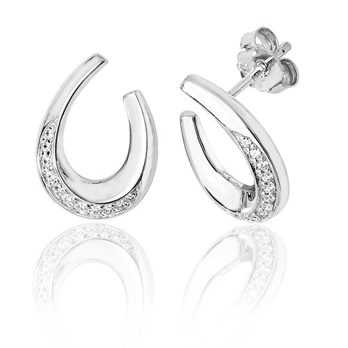 Sterling Silver U Shape CZ Detail Stud Earrings