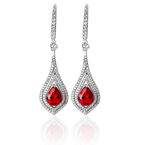 Sterling Silver Fancy Tear Shape CZ & Red Drops