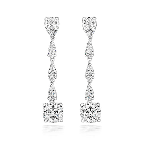 Sterling Silver Multipear & Large Cushion CZ Drop Earrings