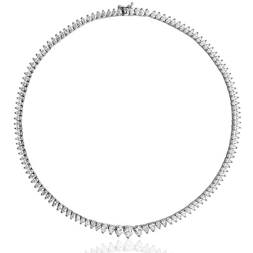 Sterling Silver Claw set Graduated Pear Shape CZ Line Necklet