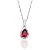 Sterling Silver Pear Shaped Halo Style Coloured CZ Pendant + Chain