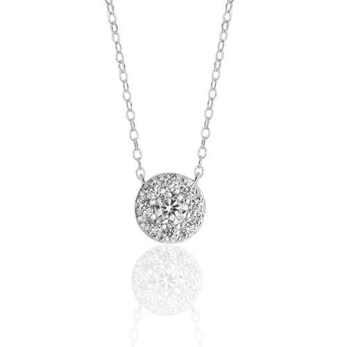 Sterling Silver Round Cluster Style CZ on Fixed Chain