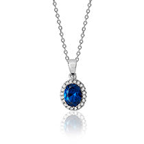 Sterling Silver Oval Colour CZ Pendant & Chain