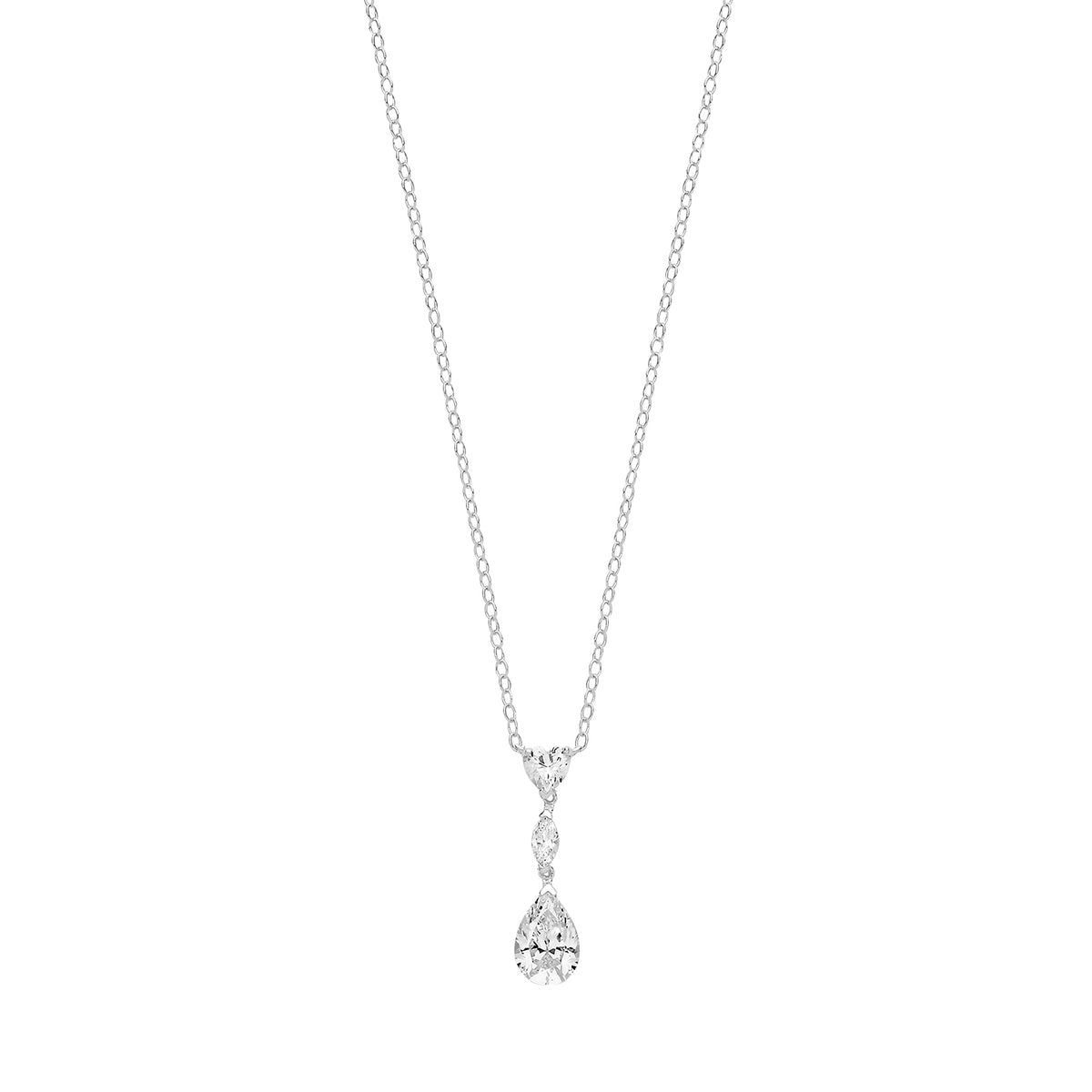 Sterling Silver Heart Marquise Pear CZ Drop Pendant + Chain