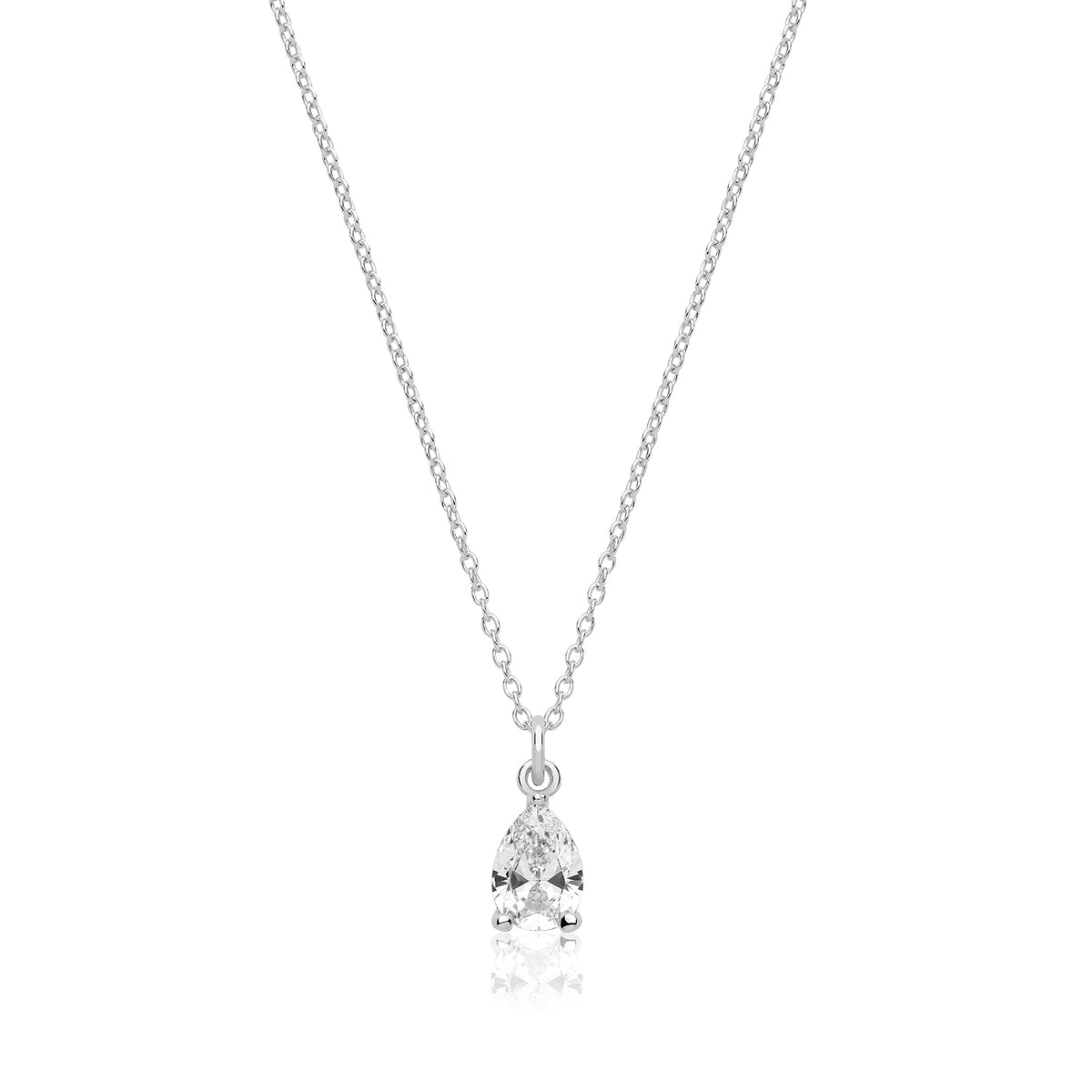 Sterling Silver Pear Shaped CZ Pendant + Chain