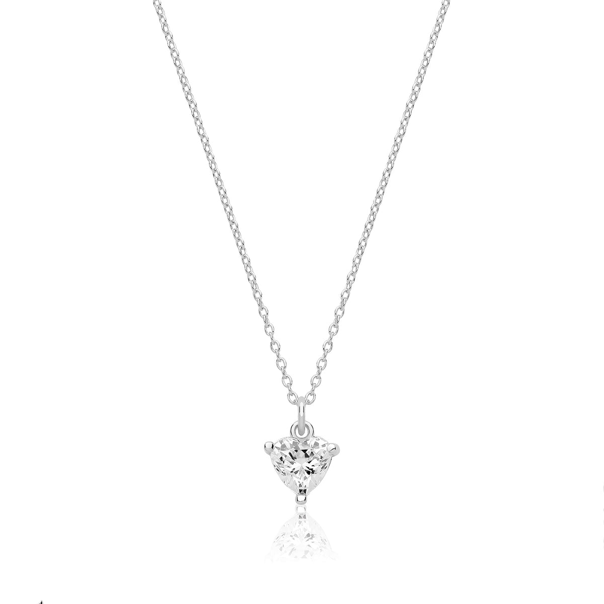 Sterling Silver 6mm CZ Heart Pendant + Chain