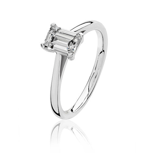 Sterling Silver 4 Claw Set Emerald Cut CZ Ring