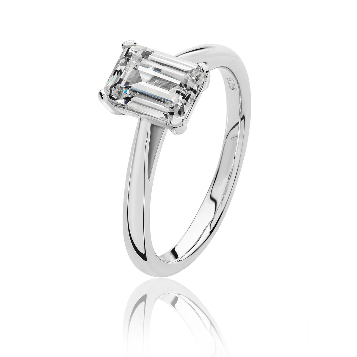 Sterling Silver 4 Claw Set 8x6mm Emerald Cut CZ Ring