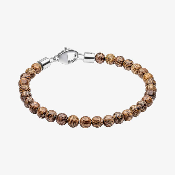 Fred Bennett Brown Wooden Bead Bracelet with Stainless Steel Clasp