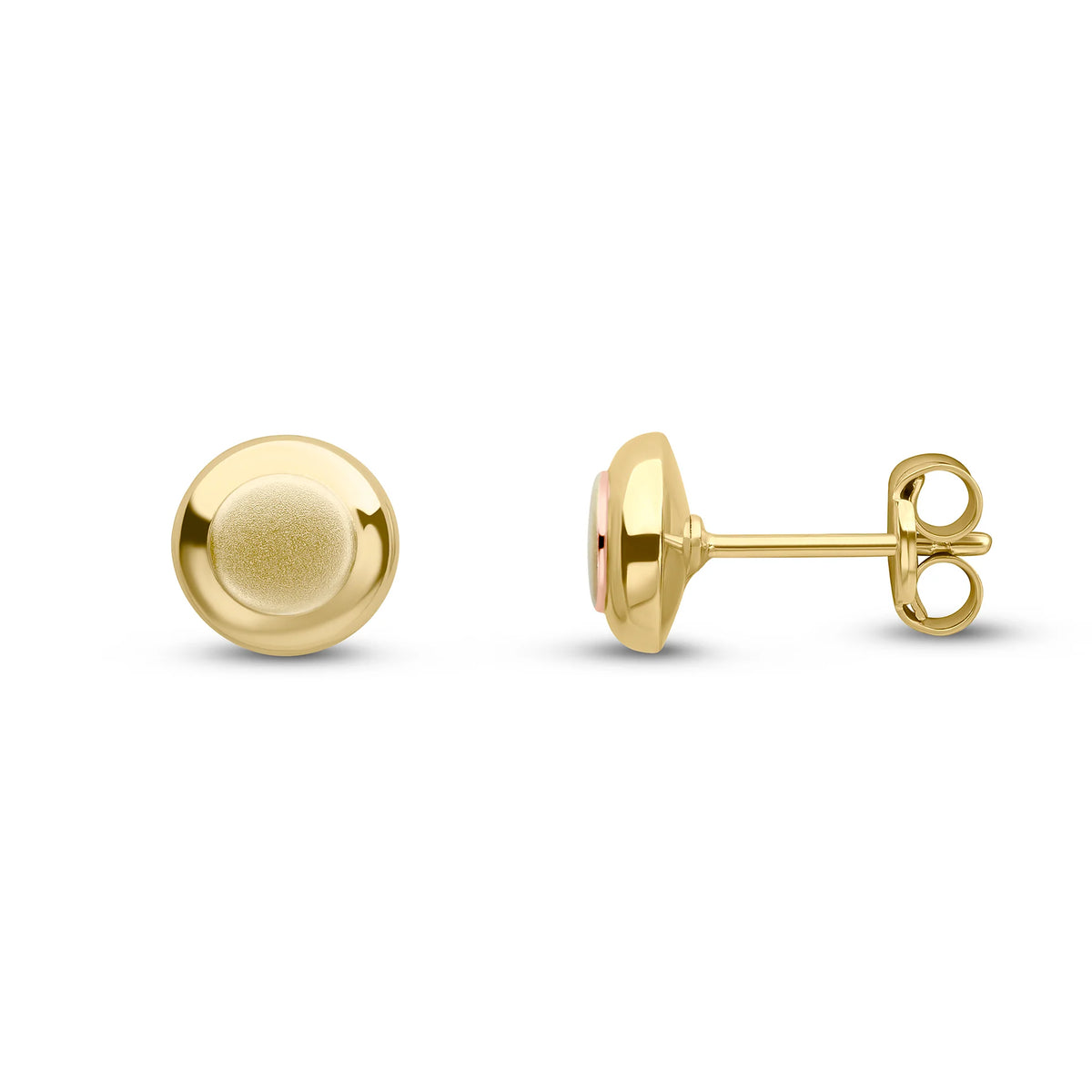 9ct Yellow Gold Satin Centre & Polished Edge Round Stud Earring