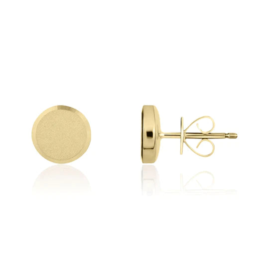 9CT Yellow Gold Satin Flat Disc Stud Earrings 10mm