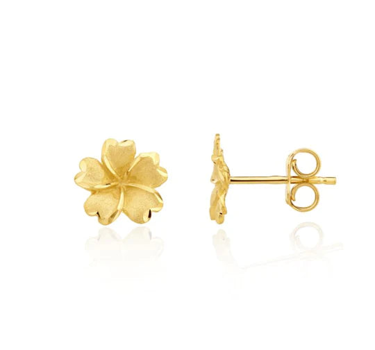 9CT Yellow Gold Satin Flower Stud Earrings 9mm
