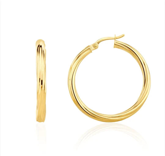 9CT Yellow Gold Twist Hoop Earrings 30mm
