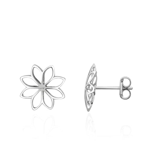 9CT White Gold Open Flower Earrings 11mm