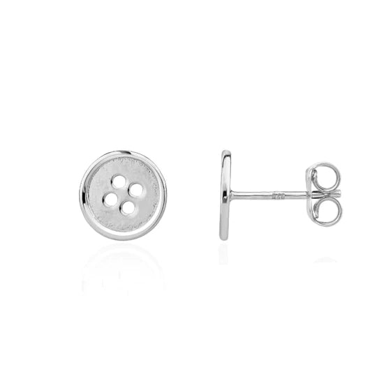 9CT White Gold Coat Button Design Stud Earrings 9mm