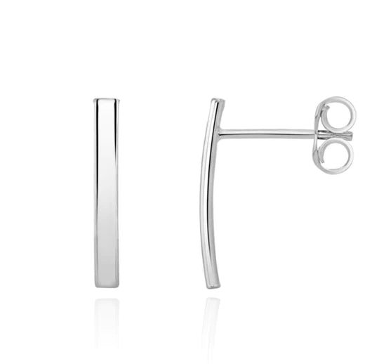 9CT White Gold Curved Bar Drop Earrings 15x2mm