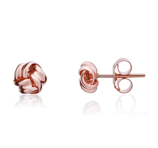 9CT Rose Gold Polished Ribbon Knot Stud Earrings, 4.5mm