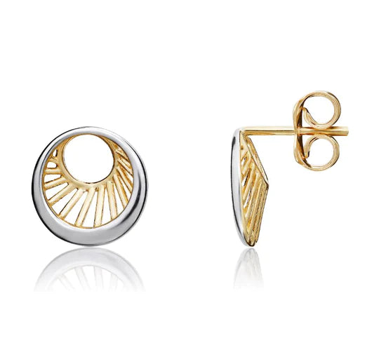 9CT Two Tone White/Yellow Gold Circle 'Eye' Design Stud Earrings 9.5mm