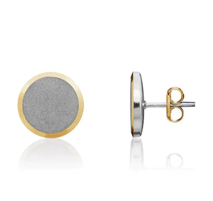 9CT Two Tone White/Yellow Gold Satin Disc Stud Earrings