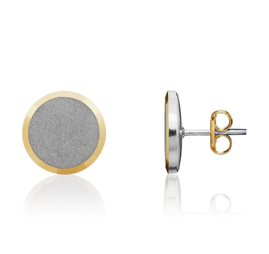 9CT Two Tone White/Yellow Gold Satin Disc Stud Earrings