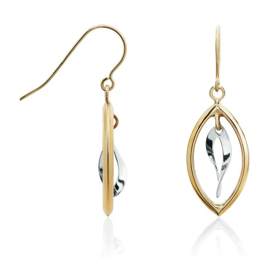9CT Two Tone White/Yellow Gold Double Marquise Drop Earrings