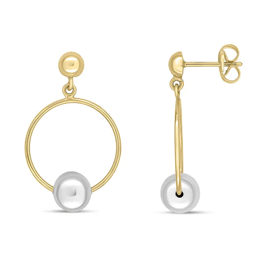9CT Yellow Gold Ring & Polished 6mm White Gold Ball Drop Earrings