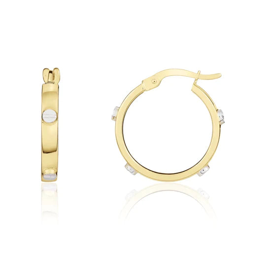 9CT Two Tone White/Yellow Gold Hoop Earrings with Screws 19x3mm