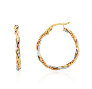 Three Tone 9CT Gold Russian Wedding Hoop Earrings