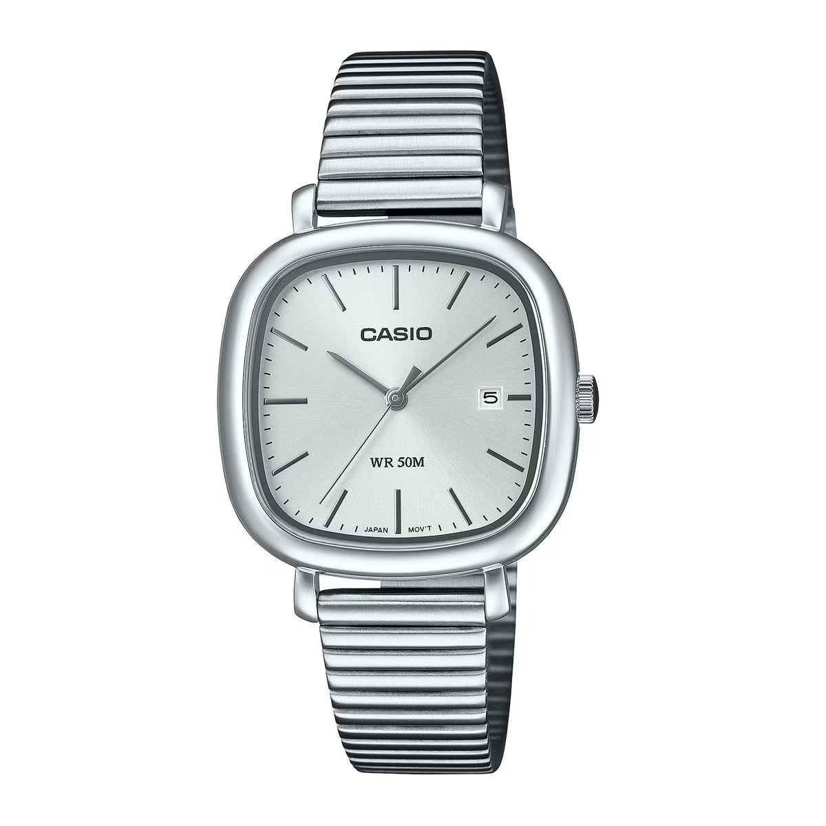 Casio Classic Analogue White Square Dial Stainless Steel Bracelet Watch