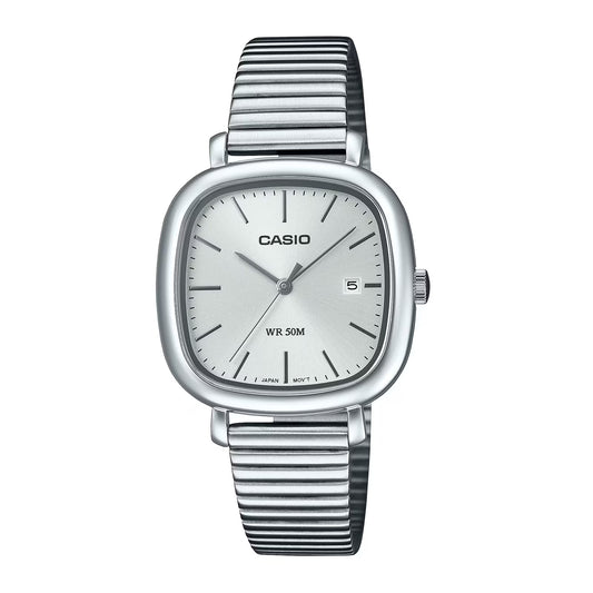 Casio Classic Analogue White Square Dial Stainless Steel Bracelet Watch