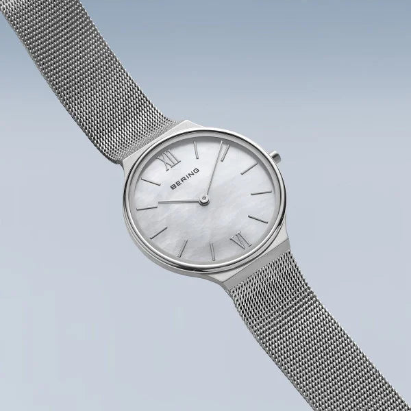Bering Ultra Slim | polished/brushed silver | Mesh Bracelet