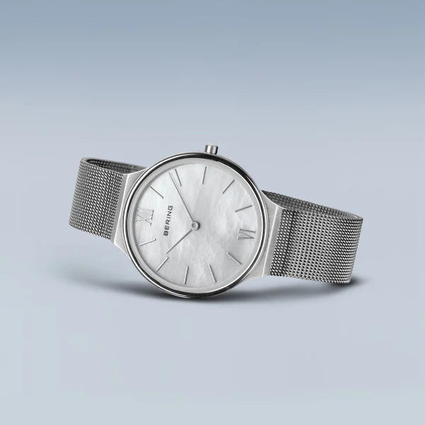 Bering Ultra Slim | polished/brushed silver | Mesh Bracelet