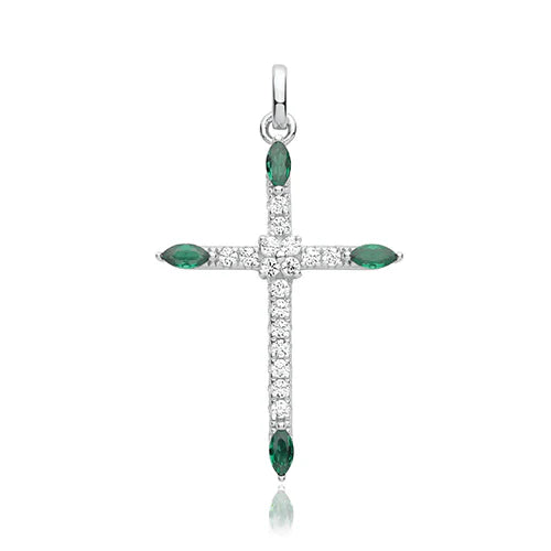 Silver Pendant Cross Green