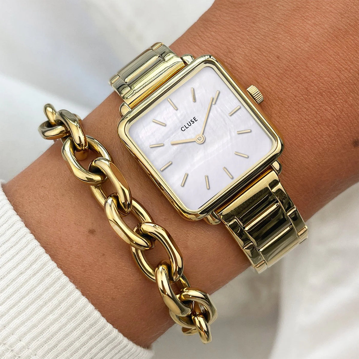 La Tétragone Watch Steel, White Pearl, Gold Colour