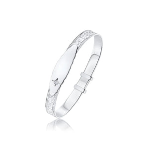 Silver 5mm Claddagh Ring Round Baby Bangle with ID Name Plate & CZ Cubic Zirconia