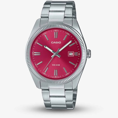 Casio Stainless Steel Red Dial Watch