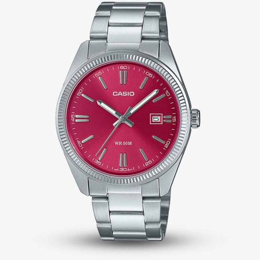 Casio Stainless Steel Red Dial Watch