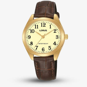 Lorus Ladies G/P Brown Leather Strap Watch