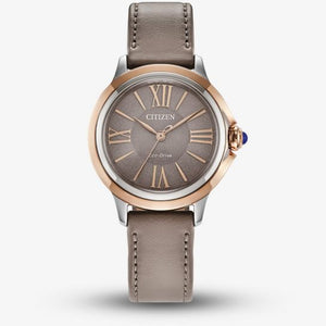 Citizen Ceci Eco Drive Rose Gold Tone Plated Brown Leather Watch