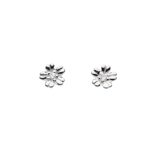 Dew Silver Flower CZ Stud Earrings