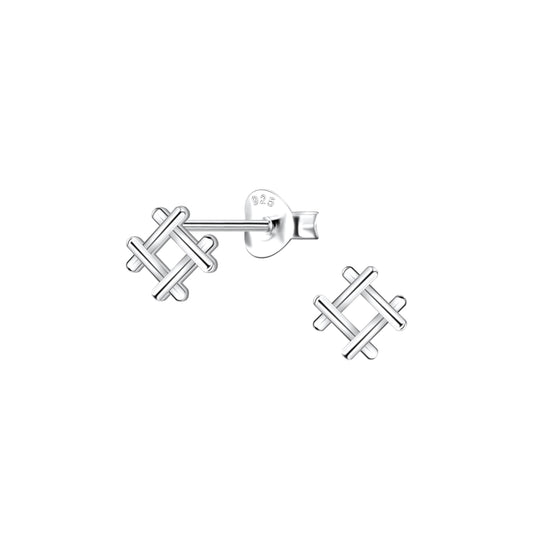 Dew Silver Mini Square Lattice Stud Earrings