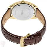 Gents Gold Plate Seiko Quartz Day Date Strap Watch
