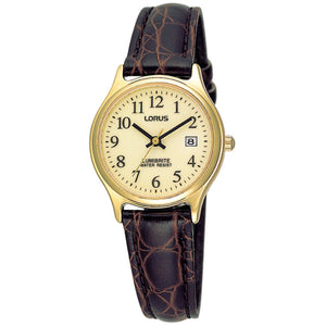 LORUS QUARTZ LADIES GOLD PLATED LUMIBRITE DIAL STRAP WATCH