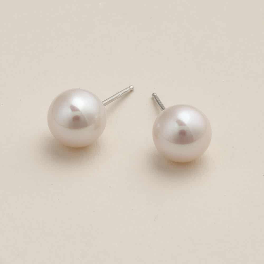 925 Sterling Silver Freshwater Pearl Stud Earrings - AAA Quality 9mm, Rhodium Plated