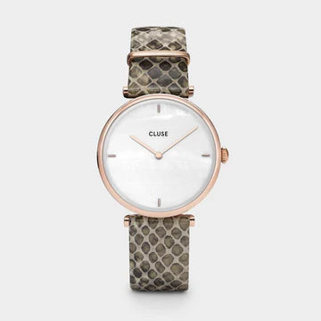 Cluse Triomphe Leather Almond Python, Rose Gold Colour Strap Watch