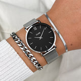 Cluse Minuit Watch Mesh, Black, Silver Colour